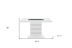 63" White Silver And Black Glass Faux Crystal And Wood Rectangular Bar Table