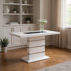 63" White Silver And Black Glass Faux Crystal And Wood Rectangular Bar Table