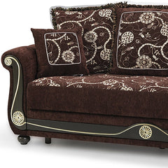 95" Brown Chenille Convertible Futon Sleeper Sofa And Toss Pillows With Storage