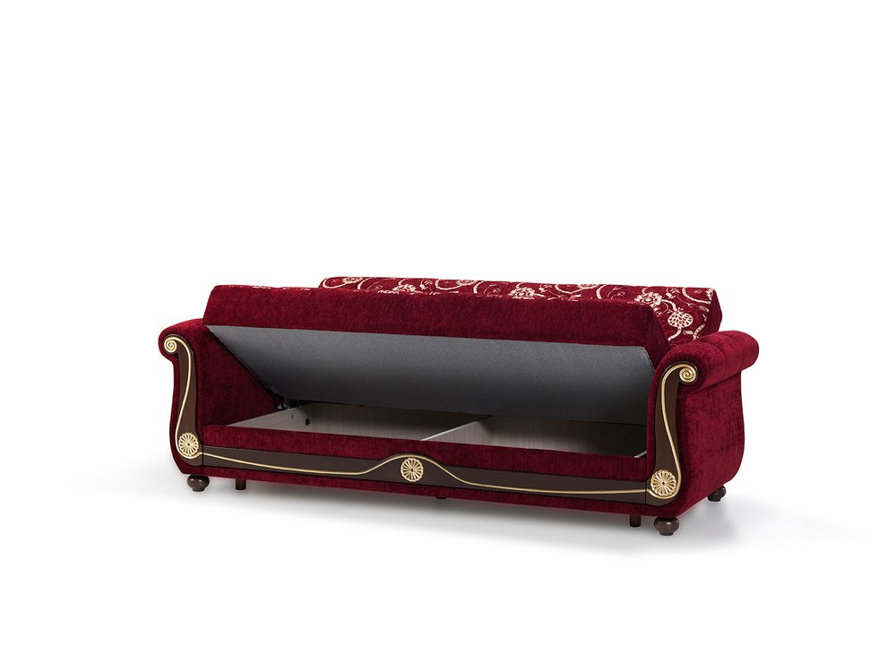 95" Burgundy Chenille Convertible Futon Sleeper Sofa And Toss Pillows With Storage