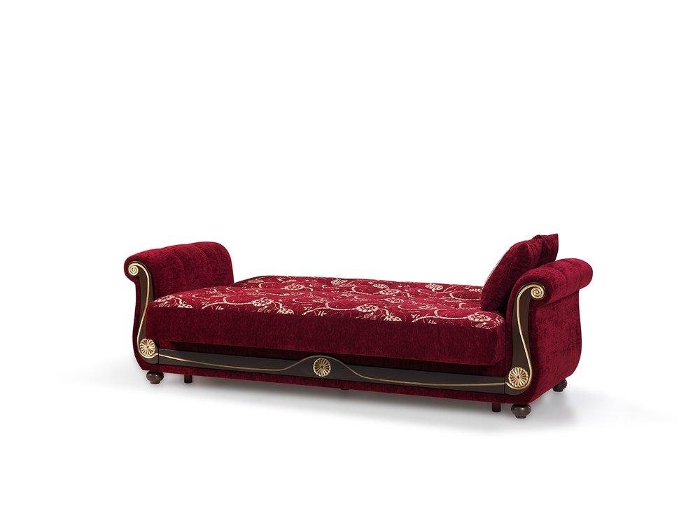 95" Burgundy Chenille Convertible Futon Sleeper Sofa And Toss Pillows With Storage