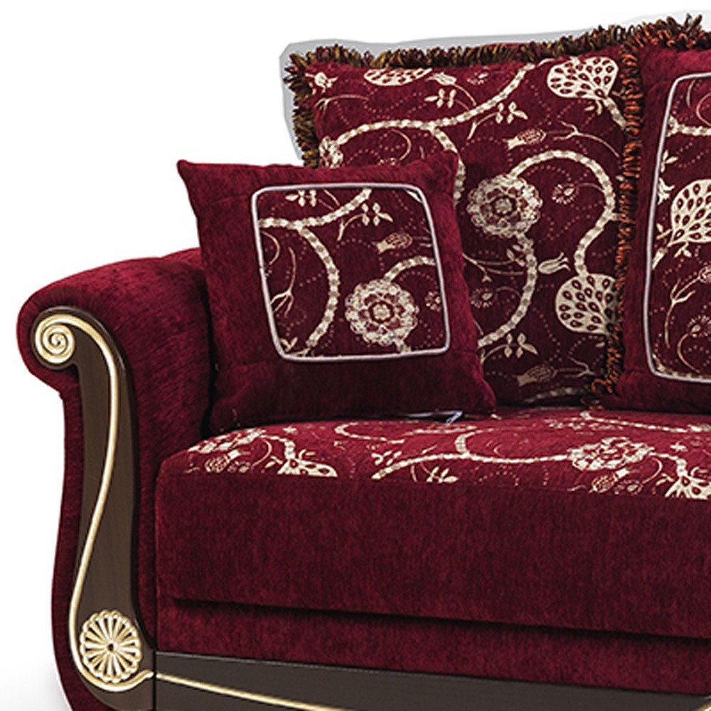 95" Burgundy Chenille Convertible Futon Sleeper Sofa And Toss Pillows With Storage