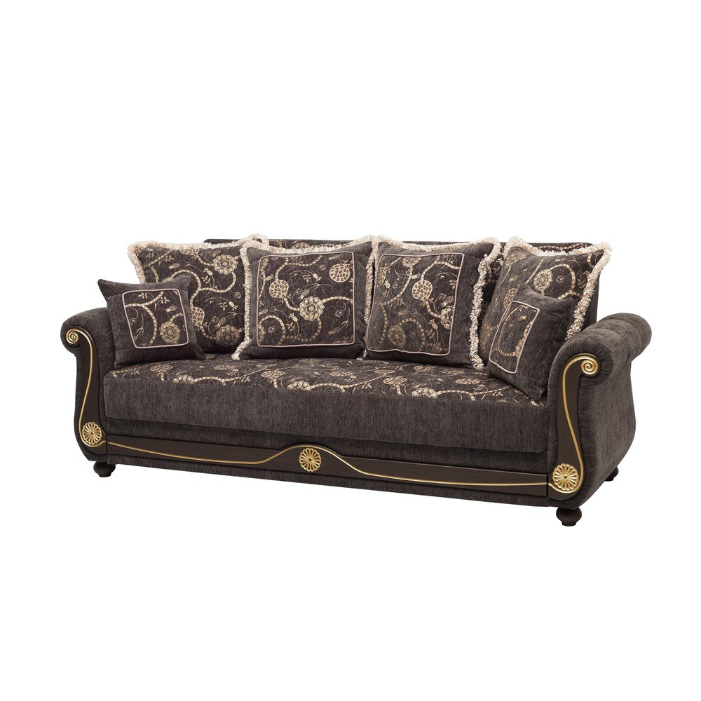 95" Gray Chenille Convertible Futon Sleeper Sofa And Toss Pillows With Storage