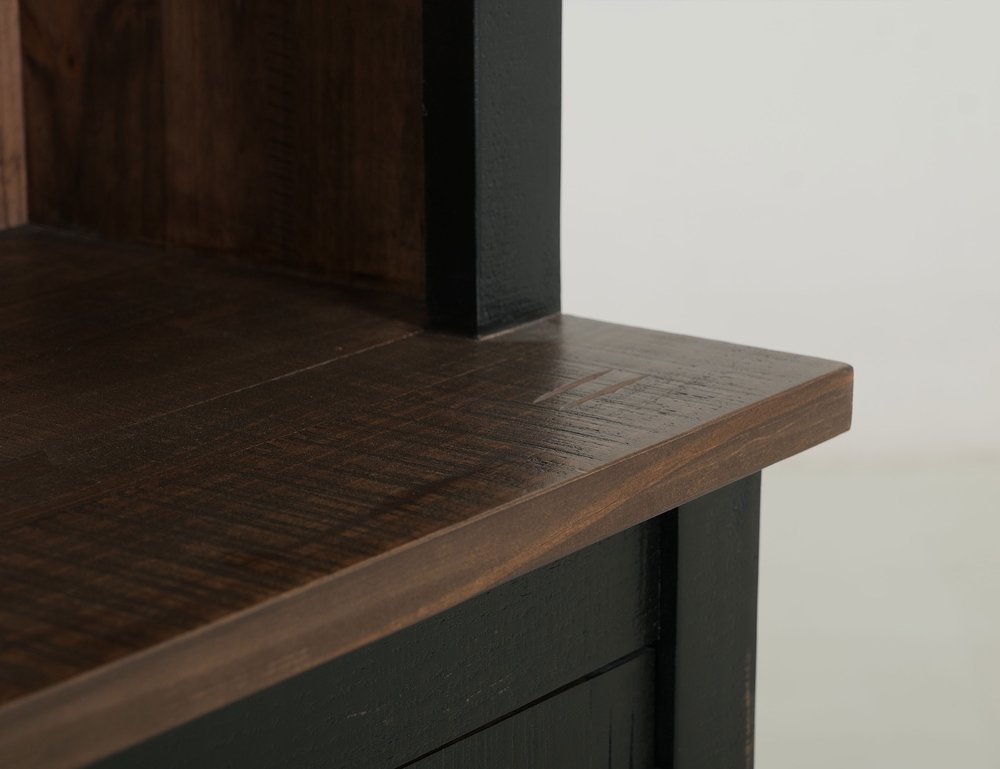 72" Brown and Black Distressed Wood Dining Hutch With Two Doors