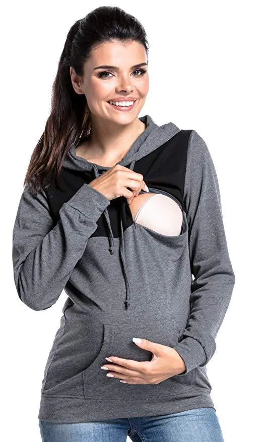 Hooded Maternity Nursing Sweatshirt - Colorblock Design