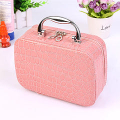 Pink PU leather makeup travel pouch with secure zipper – portable cosmetic organizer