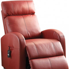 28" Red Tufted Faux Leather Power Lift Assist Recliner with a sleek design and remote control for easy reclining.