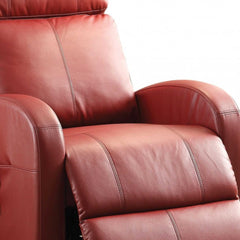 28" Red Tufted Faux Leather Power Lift Assist Recliner with plush cushioning and sleek design for comfort and support.