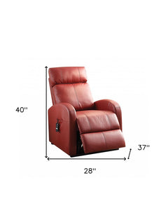 28" Red Tufted Faux Leather Power Lift Assist Recliner with dimensions 28" W x 40" H x 37" D for comfort and support.