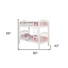 White Twin Over Twin Bunk Bed by Wellnesslifeclub74 with dimensions 69'' height, 80'' length, and 43'' width.