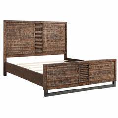 Brown And Black Shiplap Textured Solid Wood Queen Bed Frame