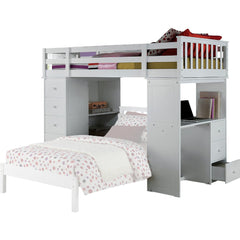 66" White Five Tier Standard Bookcase with Five Drawers features a sleek design, perfect for organizing books and decor.