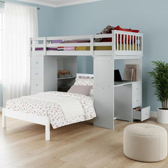 66" White Five Tier Standard Bookcase with Five Drawers, featuring a modern design, ideal for organizing books and decor.