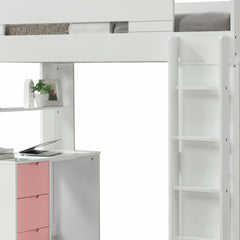 White And Pink Twin Loft Bed And Desk
