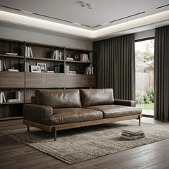 95" Chocolate Top Grain Leather Sofa With Black Legs