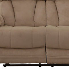Beige leather match recliner with plush cushions and a sleek design, perfect for comfortable seating.