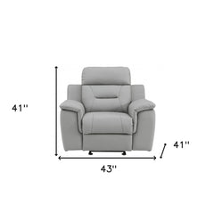 41" Grey Fascinating Leather Reclining Chair with plush cushions and armrests, featuring a sleek design and reclining mechani