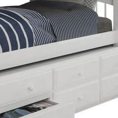 White Twin Solid Wood Bunk Bed With Trundle And Storage