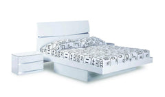 Modern Queen White High Gloss Bed with a sleek design, featuring a low-profile frame and matching nightstand.