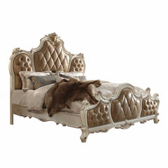 Pearl King Tufted Upholstered Faux Leather Bed Frame with Nailhead Trim, featuring an elegant design and plush upholstery.