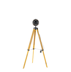 35" Brown Tripod Floor Lamp with Cone features a sleek black shade and wooden tripod legs for a modern look.