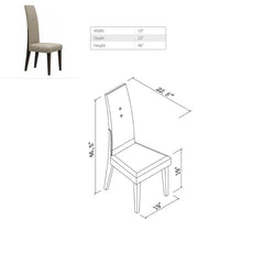 Seven Piece Dark Brown Solid Wood Dining Set featuring six upholstered chairs with a sleek design and dimensions for each cha