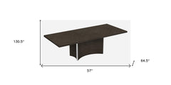 Seven Piece Gray Solid Wood Dining Set featuring a rectangular table and six matching chairs. Dimensions: 130.5" x 64.5" x 57