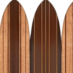 Brown wood folding three panel screen room divider with a sleek design and vertical slats, perfect for enhancing privacy and 