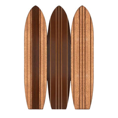 Three-panel room divider featuring a brown wood design with a smooth finish and vertical stripes, measuring 71 inches tall.