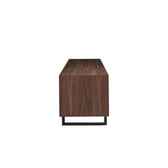 94" Gray Solid and Manufactured Wood TV Stand with enclosed and open storage, featuring a sleek design and modern legs.