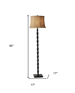 62" Brown And Black Floor Lamp With Beige Burlap Shade