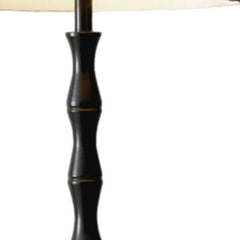 62" brown and black floor lamp featuring a beige burlap shade, designed for stylish home lighting.