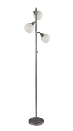 71" Silver Metal Floor Lamp With White Dome Shade