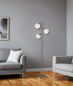 71" Silver Metal Floor Lamp With White Dome Shade