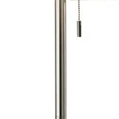 68" Silver Floor Lamp with a white fabric drum shade, featuring a sleek metallic body and a pull chain for easy operation.