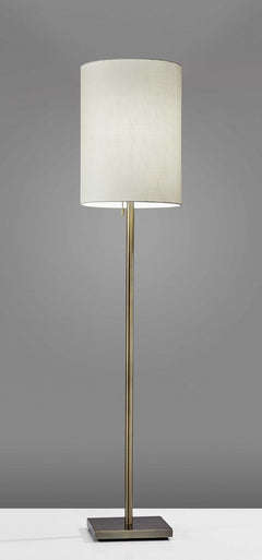 61" Brass Metal Floor Lamp With White Fabric Cylinder Shade