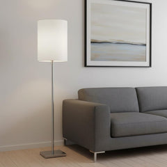 61" Brass Metal Floor Lamp With White Fabric Cylinder Shade