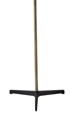 Brass metal floor lamp base with a black iron tripod design, featuring a sleek, modern aesthetic.