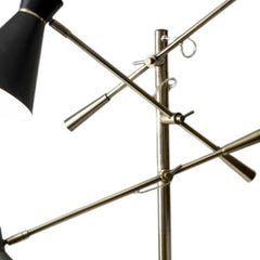 71" Brass Metal Novelty Floor Lamp featuring a black and white iron cone shade with adjustable arms for versatile lighting.