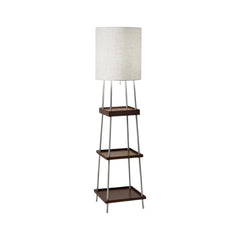 63" Brown And White Column Floor Lamp With White Fabric Drum Shade