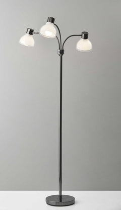 69" Silver Three Light Tree Floor Lamp With White Plastic Bowl Shade