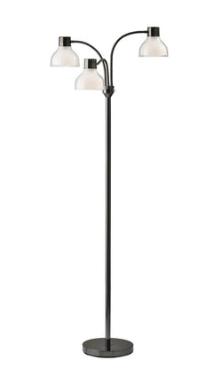 69" Silver Three Light Tree Floor Lamp With White Plastic Bowl Shade