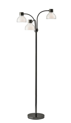 69" Silver Three Light Tree Floor Lamp with white plastic bowl shades, featuring a sleek design and sturdy base.