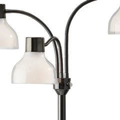 69" Silver Three Light Tree Floor Lamp featuring three adjustable white plastic bowl shades and a sleek silver base.
