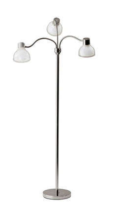 69" Silver Three Light Tree Floor Lamp With White Plastic Bowl Shade