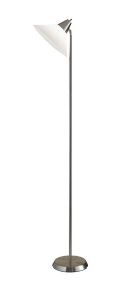 72" silver floor lamp with a white plastic shade and a sleek, modern design. Ideal for stylish lighting in any room.