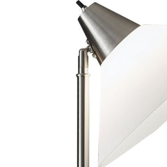 72" Silver floor lamp with a white plastic shade, featuring a sleek design and adjustable head for versatile lighting.