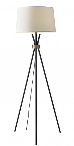 60" Black And White Tripod Floor Lamp With White Fabric Empire Shade