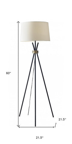 60" Black And White Tripod Floor Lamp With White Fabric Empire Shade