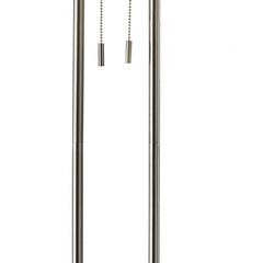 62" Silver Metal Task Floor Lamp with White Fabric Drum Shade featuring a sleek design and pull chain switches.